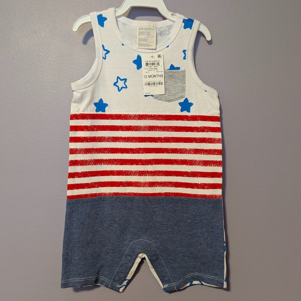 First Impressions sleeveless romper - 12 month, red white & blue
